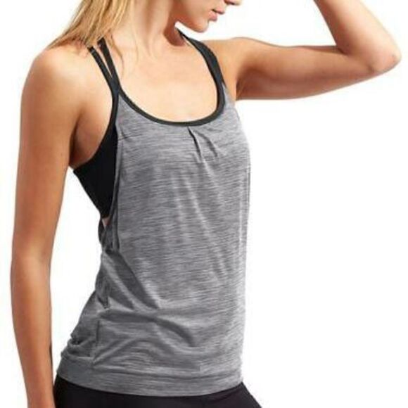 𝅺ATHLETA Shadow Stripe Energize Tank Top in Slate Grey & Black Size Medium - Picture 1 of 16